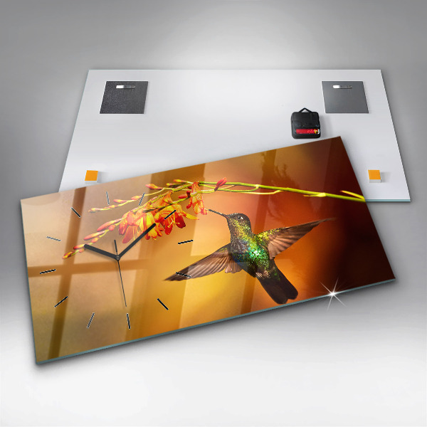 Glass wall clock rectangular Hummingbird Bird