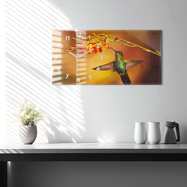 Glass wall clock rectangular Hummingbird Bird