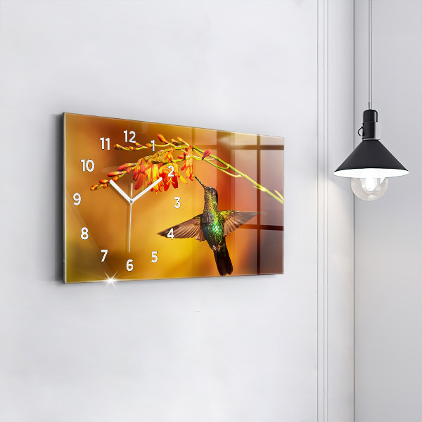 Glass wall clock rectangular Hummingbird Bird