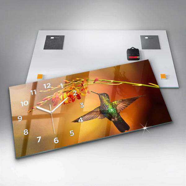 Glass wall clock rectangular Hummingbird Bird