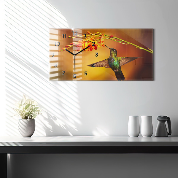 Glass wall clock rectangular Hummingbird Bird