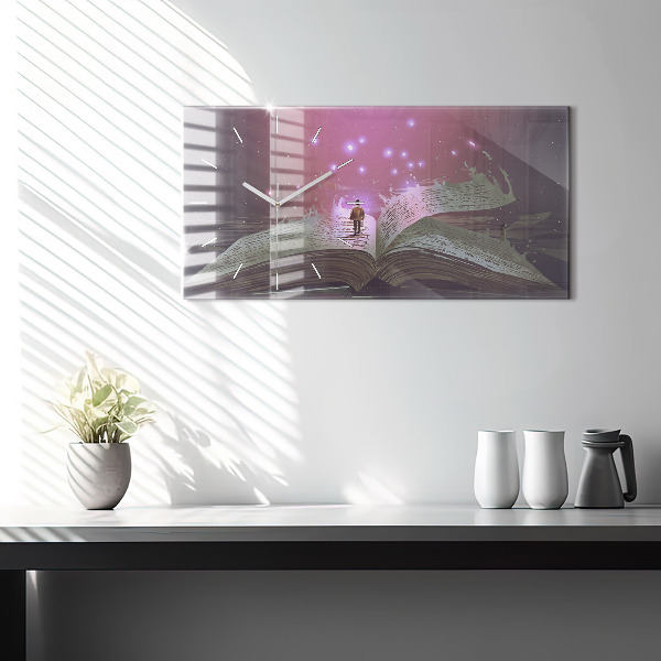 Glass wall clock rectangular Abstraction book