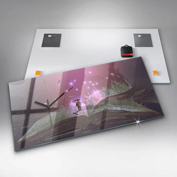 Glass wall clock rectangular Abstraction book