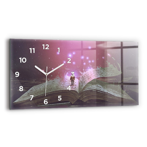 Glass wall clock rectangular Abstraction book