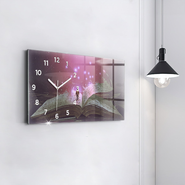 Glass wall clock rectangular Abstraction book