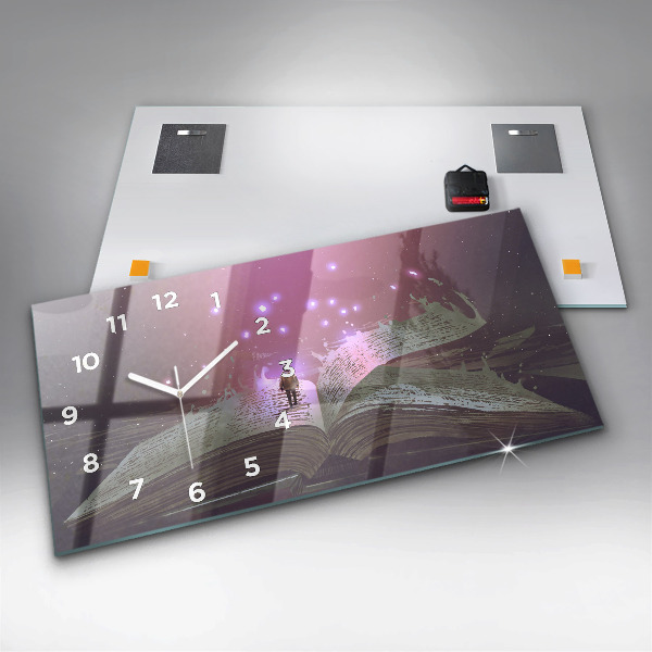 Glass wall clock rectangular Abstraction book