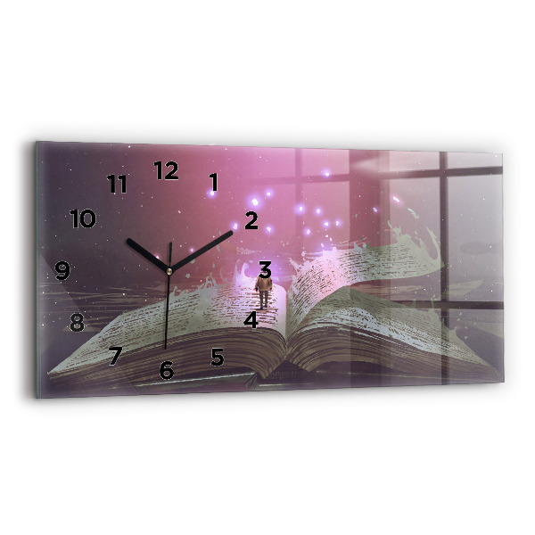 Glass wall clock rectangular Abstraction book