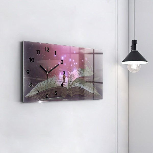 Glass wall clock rectangular Abstraction book
