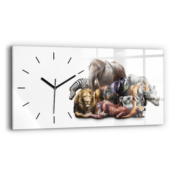 Glass wall clock rectangular Wild animals