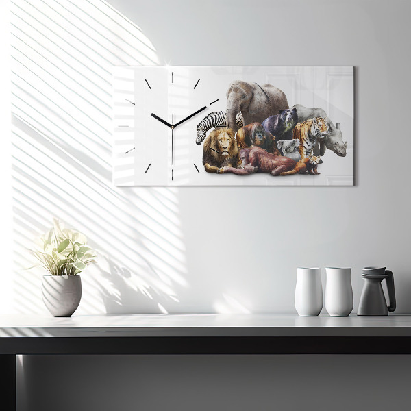 Glass wall clock rectangular Wild animals