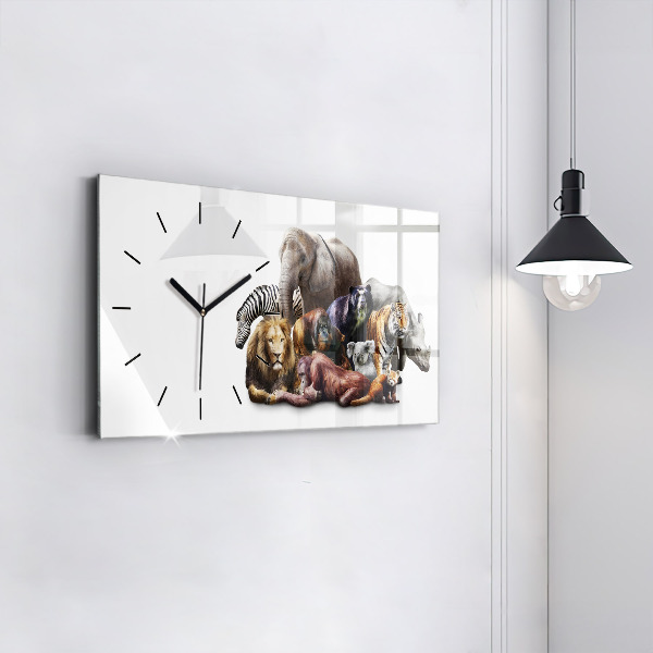 Glass wall clock rectangular Wild animals