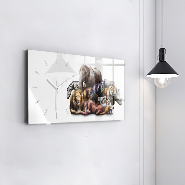 Glass wall clock rectangular Wild animals