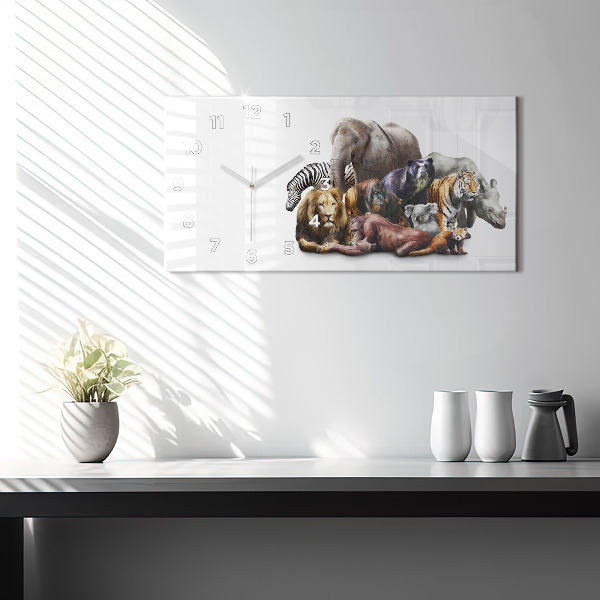 Glass wall clock rectangular Wild animals