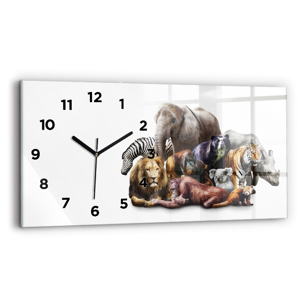 Glass wall clock rectangular Wild animals