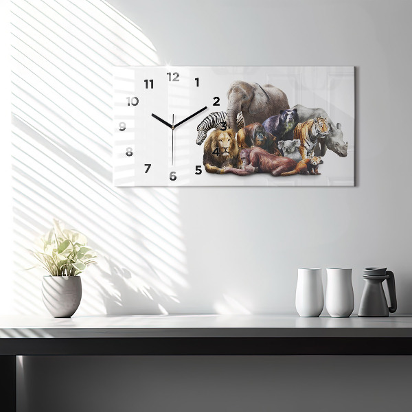 Glass wall clock rectangular Wild animals