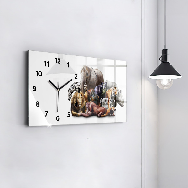 Glass wall clock rectangular Wild animals
