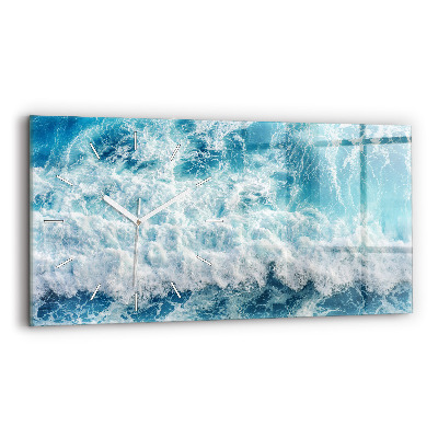 Glass wall clock rectangular Waves Sea
