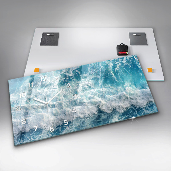 Glass wall clock rectangular Waves Sea