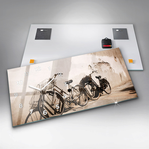 Glass wall clock rectangular Italian bike