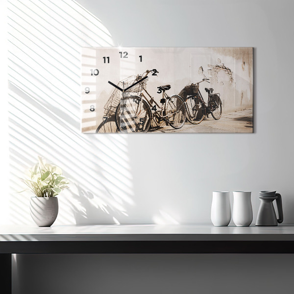 Glass wall clock rectangular Italian bike