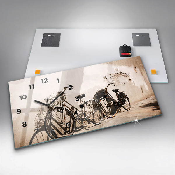Glass wall clock rectangular Italian bike