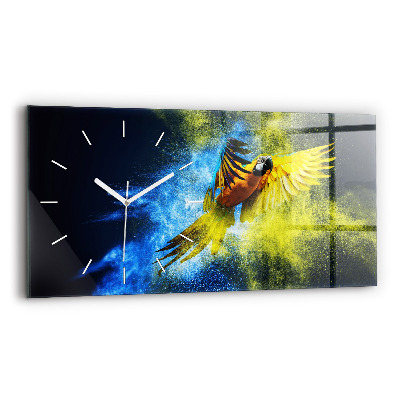 Glass wall clock rectangular Colorful Parrot