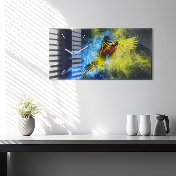 Glass wall clock rectangular Colorful Parrot