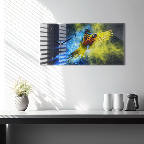 Glass wall clock rectangular Colorful Parrot