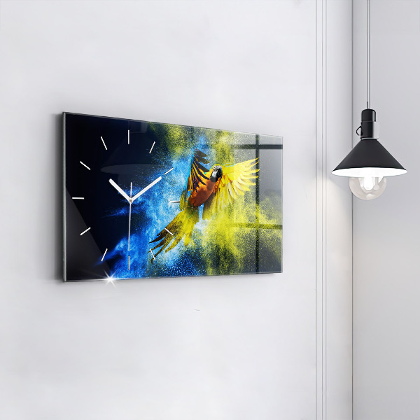 Glass wall clock rectangular Colorful Parrot