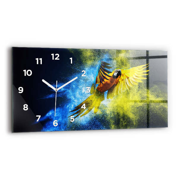 Glass wall clock rectangular Colorful Parrot