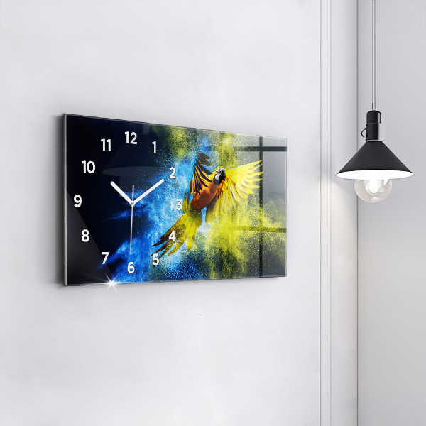 Glass wall clock rectangular Colorful Parrot