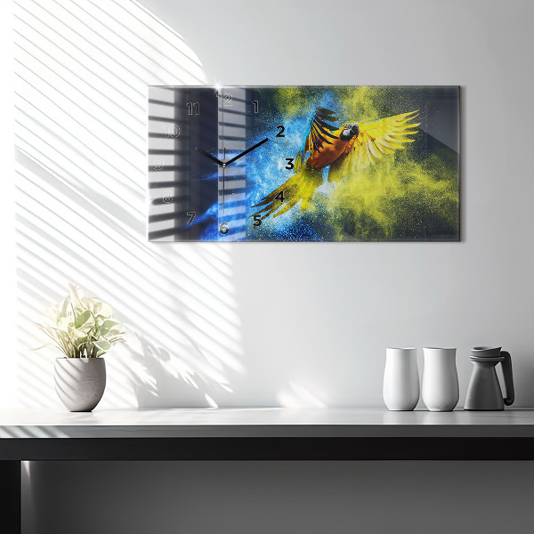 Glass wall clock rectangular Colorful Parrot