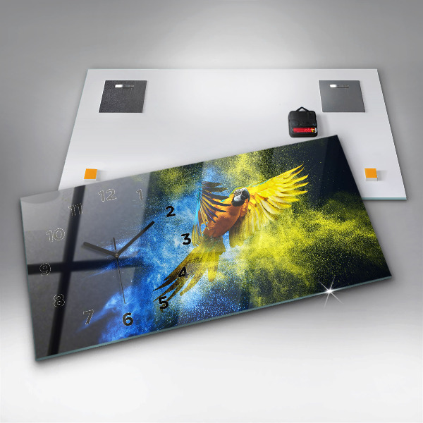 Glass wall clock rectangular Colorful Parrot
