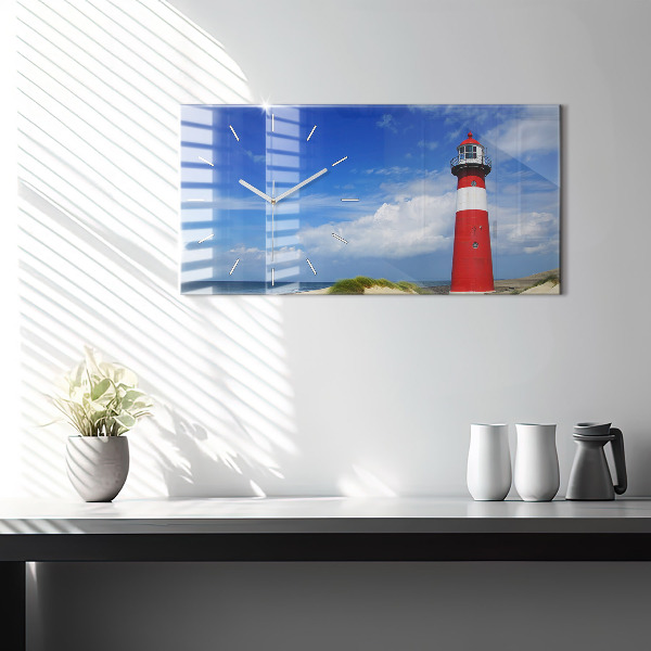 Glass wall clock rectangular Lighthouse