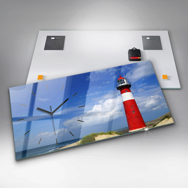 Glass wall clock rectangular Lighthouse