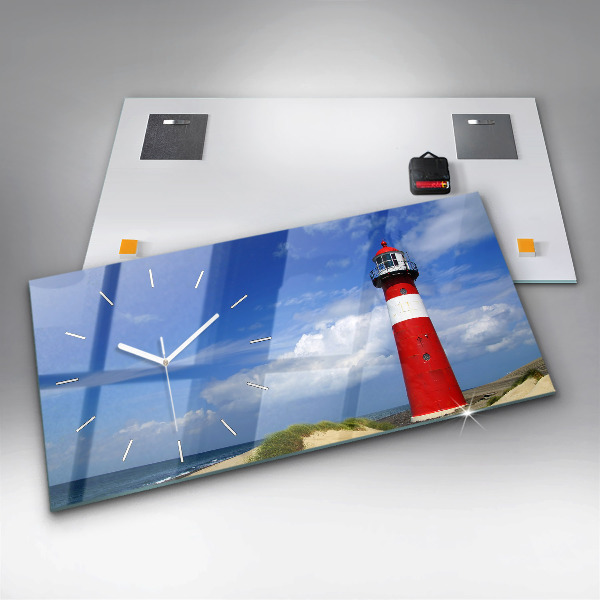 Glass wall clock rectangular Lighthouse