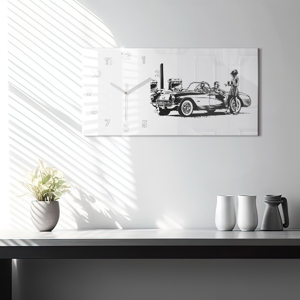 Glass wall clock rectangular Retro Illustration