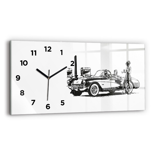 Glass wall clock rectangular Retro Illustration