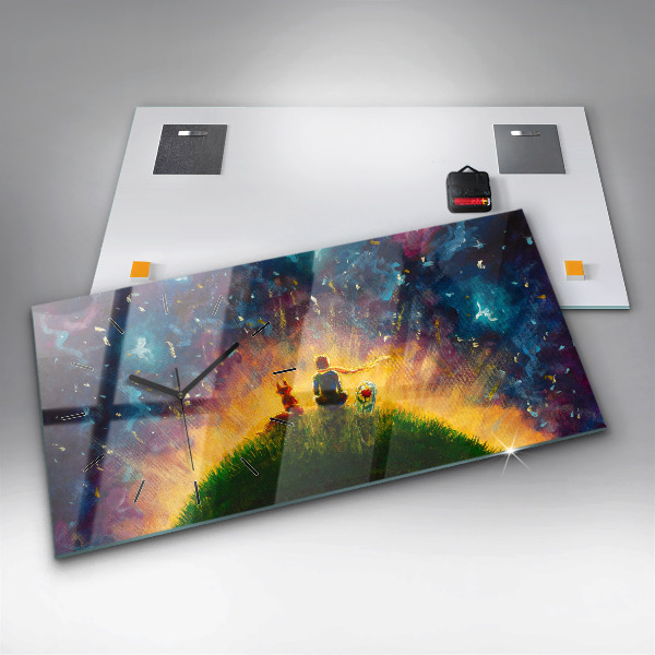 Glass wall clock rectangular Abstraction The Little Prince