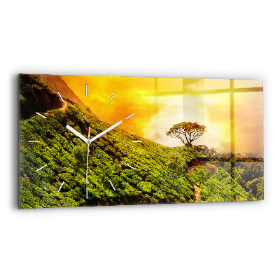 Glass wall clock rectangular Tea Hill