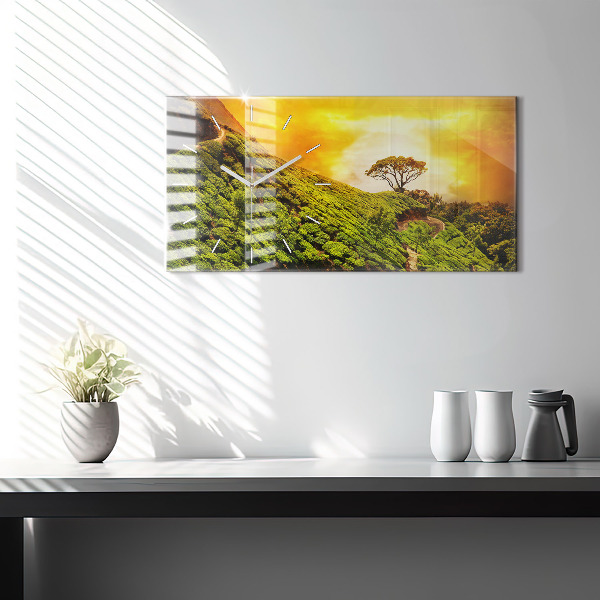 Glass wall clock rectangular Tea Hill