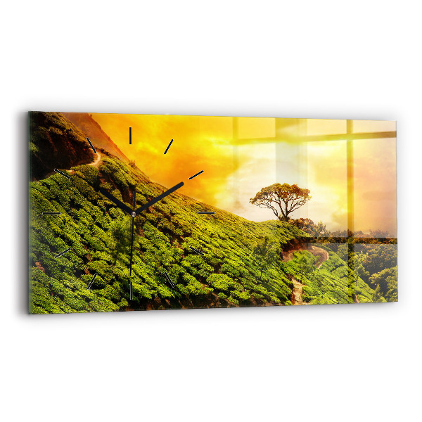 Glass wall clock rectangular Tea Hill