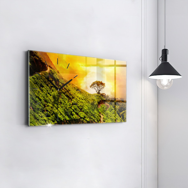 Glass wall clock rectangular Tea Hill