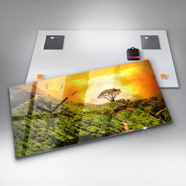 Glass wall clock rectangular Tea Hill