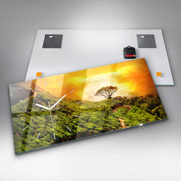 Glass wall clock rectangular Tea Hill