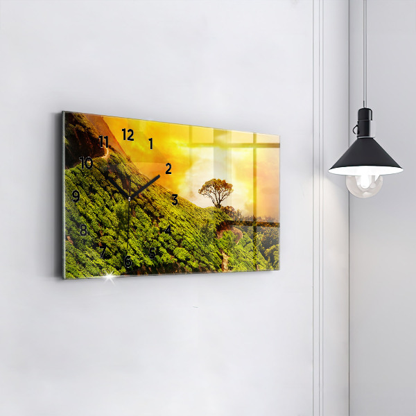 Glass wall clock rectangular Tea Hill