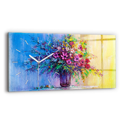 Glass wall clock rectangular Flowers in a Vase