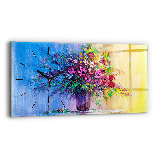 Glass wall clock rectangular Flowers in a Vase