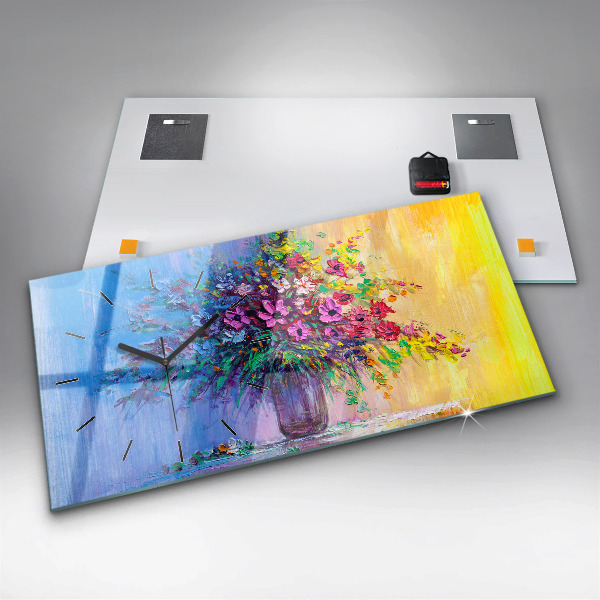 Glass wall clock rectangular Flowers in a Vase