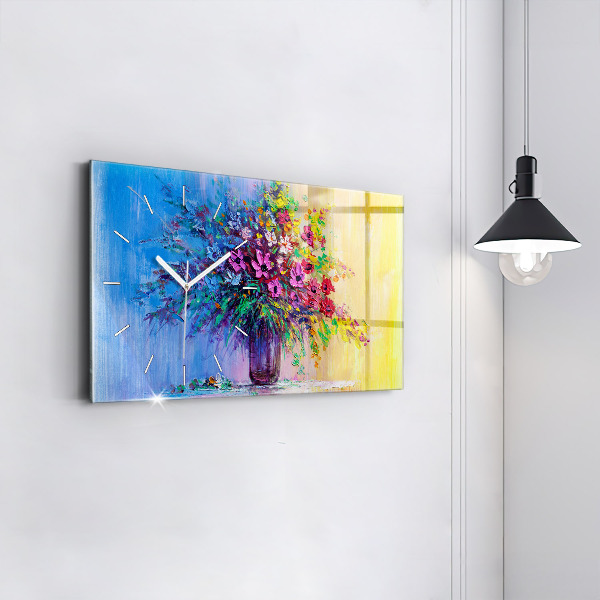 Glass wall clock rectangular Flowers in a Vase